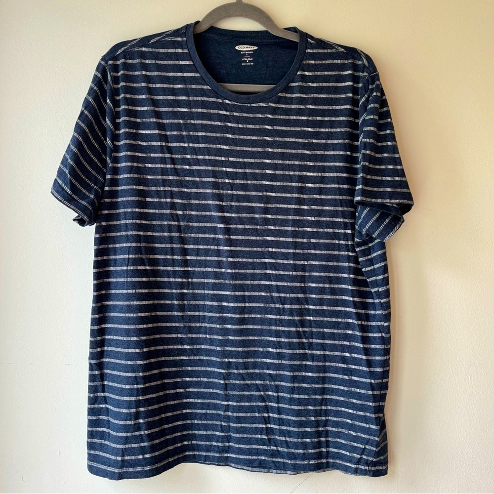 Old Navy Men’s Navy Gray Striped Soft-Washed T-Shirt Large Casual Comfort Tee